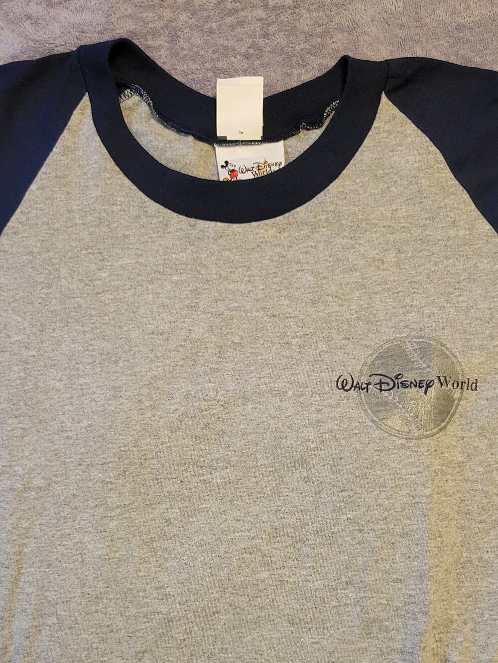 Walt Disney World Heather Gray Tee with  Navy Collar and Sleeves